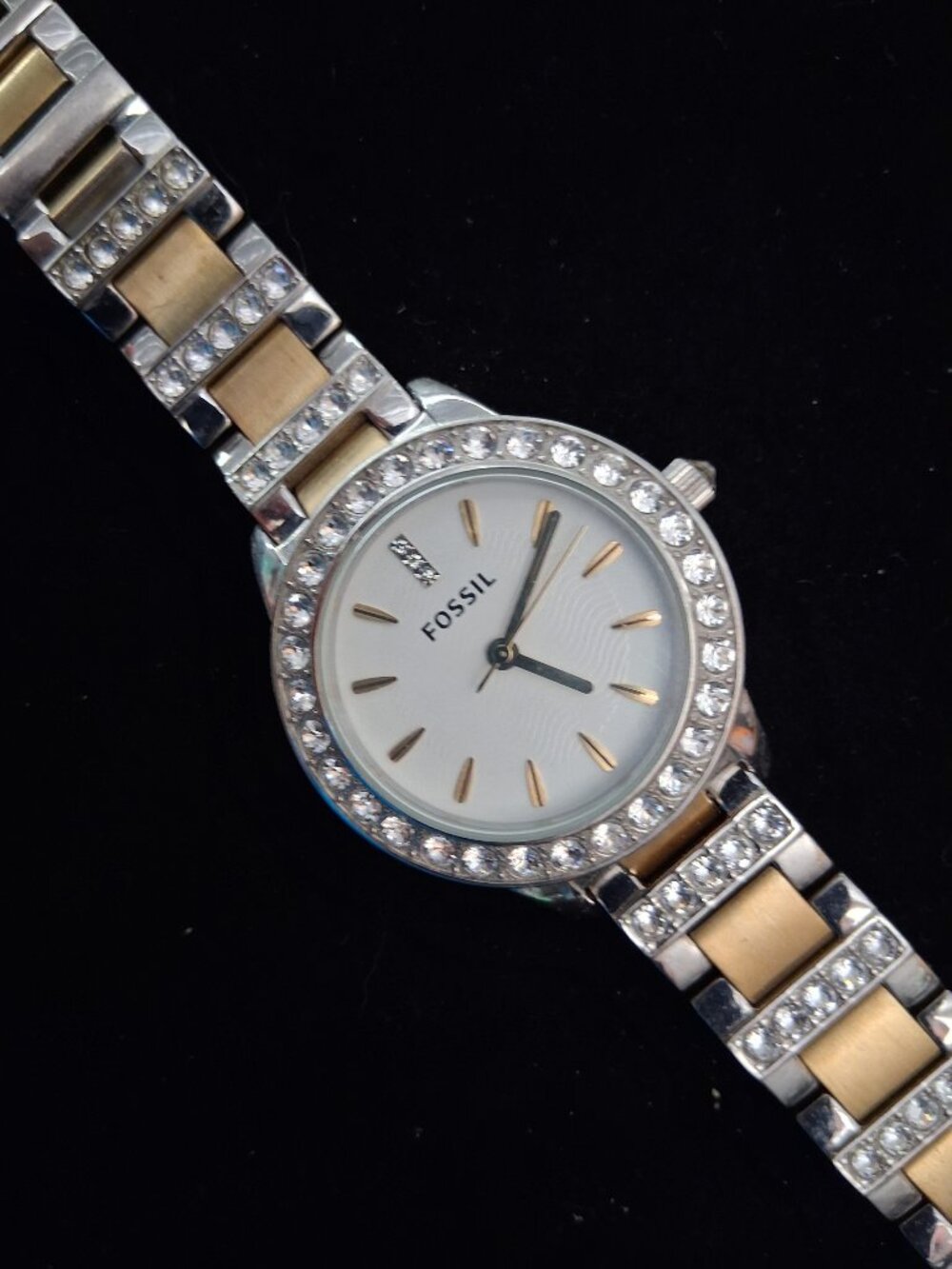 Fossil Gold Tone and Stainless Crystal-Accent Women’s Bracelet Watch